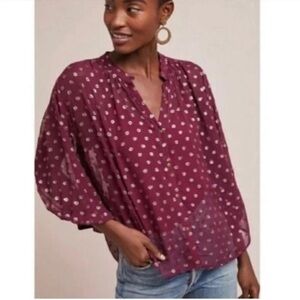 Anthropologie Moulinette Soeurs 
Allegra Foil Printed Button Up Sheer Blouse M
